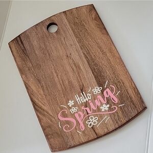 Wooden Cutting Board with Pink 'Hello Spring' Design